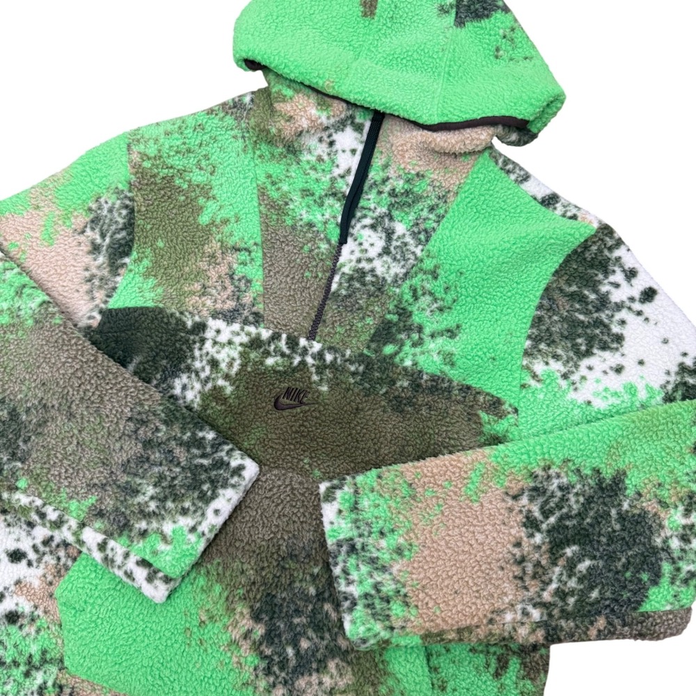 Nike Sherpa Half Zip Hoodie Mens Small Green Tan Camo Fleece Pullover DD5009-362